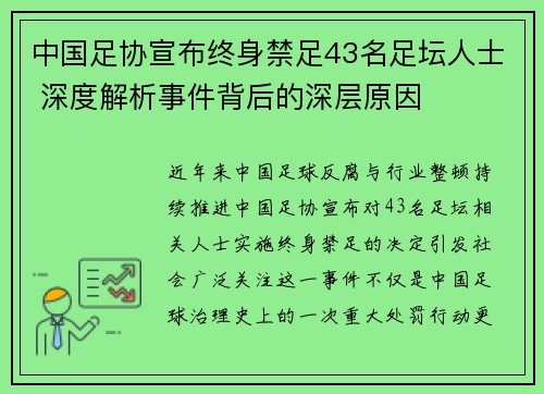 中国足协宣布终身禁足43名足坛人士 深度解析事件背后的深层原因